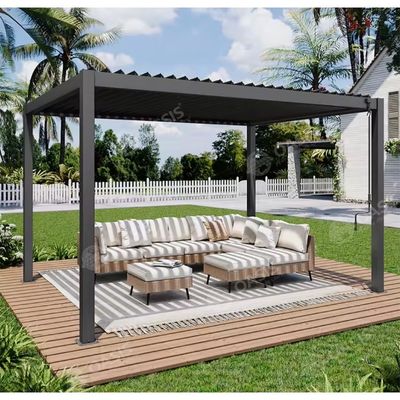 Pergola metallica di alluminio con tetto a lama a luccio motorizzato 0-100 gradi angolo regolabile