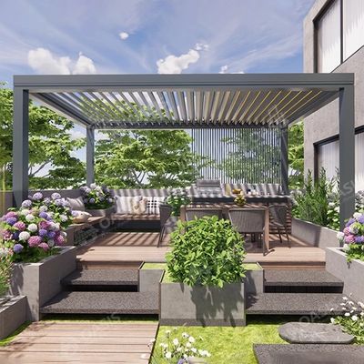 Vườn ngoài trời Động cơ Pergola nhôm, lớp phủ bột Pergola mái nhà tự động