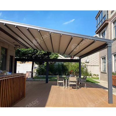 Cửa ngoài sân cỏ mái vải kéo ra Pergola, kim loại Gazebo lớp 6 chống gió