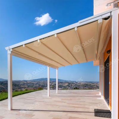 Pergola vườn nhôm chống nước với mái nhà gấp có thể kéo ra và đèn LED