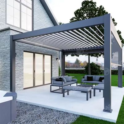 Pergola in alluminio da giardino resistente al vento con tetto a lucernario e luce a LED