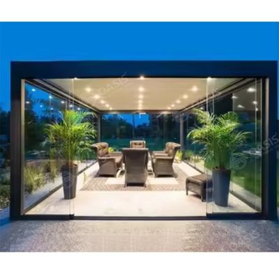 Pergola in lega di alluminio completamente automatica da 4 x 3 m con tetto aperto e chiuso