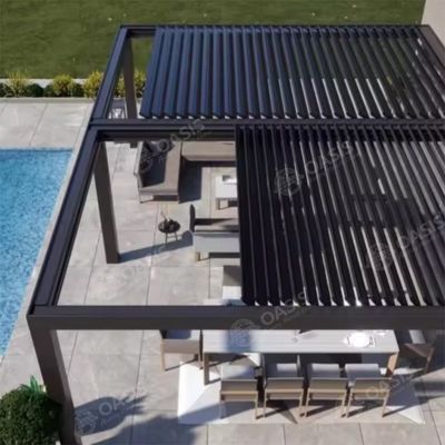 Ánh sợi mái vòm nhôm chống nước Custom Made Motorized Louvered mái vòm nhôm Louvered Pergola cho biệt thự